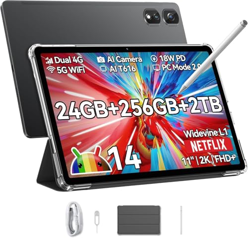 Blackview Tab16Pro Tablet 11 Zoll, Android 14 16GB RAM 256GB ROM (2TB TF) 4G LTE 5G WiFi Tablet mit Stift und Hülle, 13MP+8MP, 7700mAh, 2K Display Widevine L1, GPS von Blackview