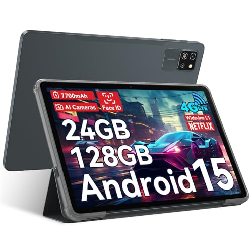 Blackview Tab60 Pro Android 15 Tablet 10 Zoll, 24GB(8GB+16GB Erweiterung) RAM+128GB ROM(2TB TF), Dual 4G LTE SIM,Octa Core PC Tablets, 7700mAh Akku, Widevine L1 HD Display, 5G WiFi, Face ID, GPS von Blackview