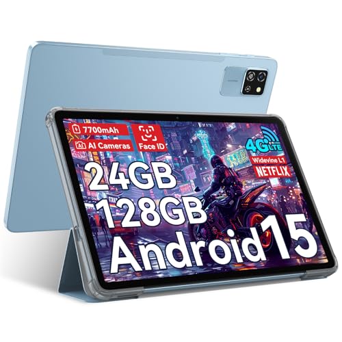Blackview Tab60 Pro Android 15 Tablet 10 Zoll, 24GB(8GB+16GB Erweiterung)RAM+128GB ROM(2TB TF), Dual 4G LTE SIM,Octa Core PC Tablets, 7700mAh Akku, Widevine L1 HD Display, 5G WiFi, Face ID, GPS, Blau von Blackview