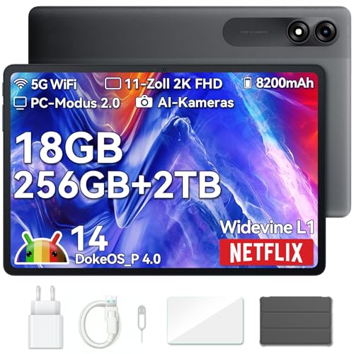 Blackview Tab9 WiFi Android 14 Tablet 11 Zoll 2K FHD+ Großes Display, 18GB+256GB(2TB) Octa-Core T606 Widevine L1 Gaming Tablet 13MP+5MP, 8200mAh Akku mit 2.4G/5G WiFi, GMS, Face ID, HULLE von Blackview