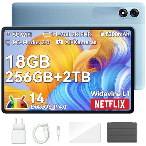 Blackview Tab9 WiFi Android 14 Tablet 11 Zoll 2K FHD+ Großes Display, 18GB+256GB(2TB) Octa-Core T606 Widevine L1 Gaming Tablet 13MP+5MP, 8200mAh Akku mit 2.4G/5G WiFi, GMS, Face ID, HULLE von Blackview