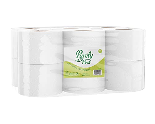 Blake & White 2-lagige Mini-Jumbo-Toilettenpapierrollen, 12er-Pack – Purely Kind 62 mm, saugstarkes Toilettenpapier für Zuhause und Freizeit – extrem strapazierfähige 150-m-Rolle von Blake & White
