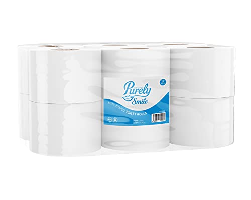 Blake & White 2-lagige Mini-Jumbo-Toilettenpapierrollen, 12er-Pack – Purely Smile Super saugfähiges 60-mm-Toilettenpapier für Zuhause und Freizeiteinrichtungen – strapazierfähige Toilettenpapierrollen von Blake & White