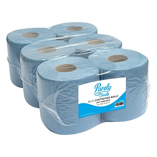 Blake & White Centerfeed Blaue Rollen, 6er-Pack – Purely Smile 2-lagige Toilettenpapierrollen zum Abwischen von Oberflächen und Händetrocknen – 300 Blatt, stark saugfähig, blaue Rolle | PS1216 von Blake & White
