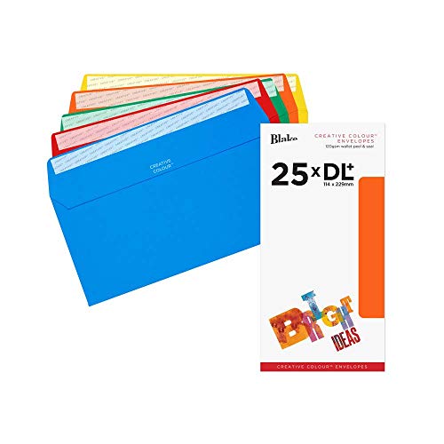 Blake Colour 25123 Farbige Briefumschläge Haftklebung Sortierte leuchtende Farben DL+ 114 x 229 mm 120g/m² | 25 Stück von Blake