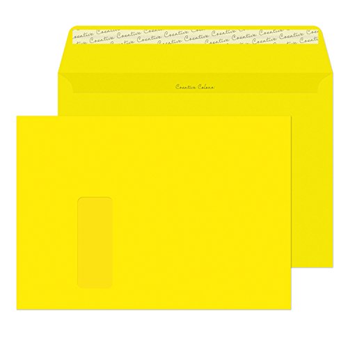 Blake Creative Colour 403W Briefumschlag mit Sichtfenster, Haftklebung mit Abziehstreifen, 120 g/m², C4, 250-er Pack, kanariengelb von Blake