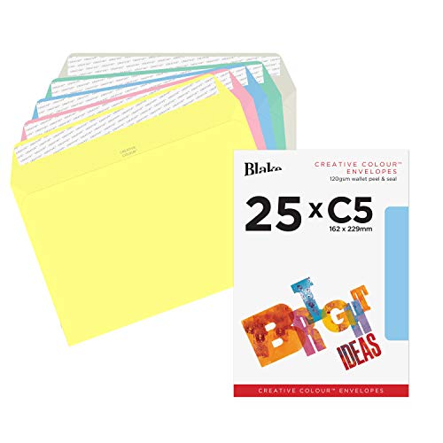 Blake Creative Colour 45456 Farbige Briefumschläge Haftklebung Sortierte Pastellfarben C5 162 x 229 mm 120g/m² | 25 Stück von Blake
