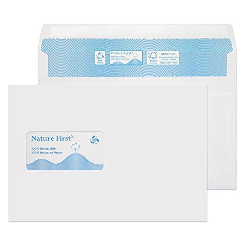 Blake Purely Environmental RN028 Nature First Recycling Umschlage Kuvertierhüllen Briefumschläge selbstklebend Mit Fenster Weiß C5 162 x 229 mm 90 g/m² | 500 Stück von Blake