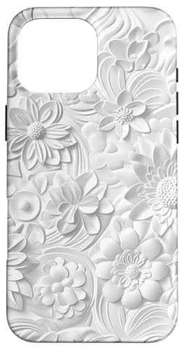 Weiß mit Blumenmuster Hülle für iPhone 16 Pro Max von Blanc Floral Pattern