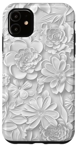 Weiß mit Blumenmuster auf Weiß Hülle für iPhone 11 von Blanc Floral Pattern