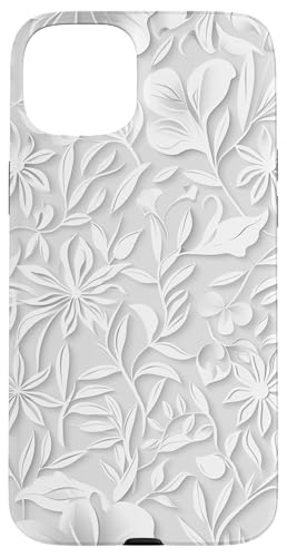 Weiß mit Blumenmuster auf Weiß Hülle für iPhone 15 Plus Weiß mit Blumenmuster auf Weiß Hülle für iPhone 15 Plus von Blanc Floral Pattern