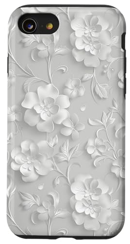 Weiß mit Blumenmuster auf Weiß Hülle für iPhone SE (2020) / 7 / 8 von Blanc Floral Pattern
