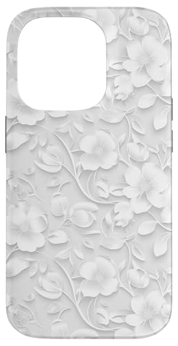 Weißes, minimalistisches, flaches Blumenmuster Hülle für iPhone 14 Pro von Blanc Floral Pattern