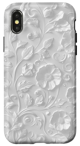 Weißes, minimalistisches, flaches Blumenmuster Hülle für iPhone X/XS Weißes, minimalistisches, flaches Blumenmuster Hülle für iPhone X/XS von Blanc Floral Pattern