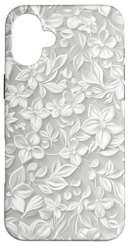 Weißes Blumenmuster auf weißem Hintergrund Hülle für iPhone 16 Plus Weißes Blumenmuster auf weißem Hintergrund Hülle für iPhone 16 Plus von Blanc Floral Pattern