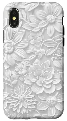 Weißes Blumenmuster auf weißem Hintergrund Hülle für iPhone X/XS Weißes Blumenmuster auf weißem Hintergrund Hülle für iPhone X/XS von Blanc Floral Pattern