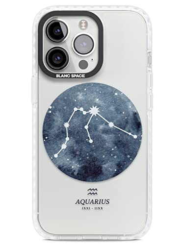 Aquarius Sternzeichen Transparent - Blau Impact Handyhülle für iPhone 14 Pro TPU Schutzhülle Leicht Starke Abdeckung mit Sternzeichen Klar Aquarell Horoskop von Blanc Space