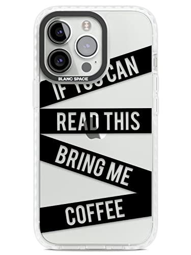 Black Stripes Bring Me Coffee Impact Handyhülle für iPhone 14 Pro TPU Schutzhülle Leicht Starke Cover mit Zitat Spruch Gestreiftes Klebeband Text von Blanc Space