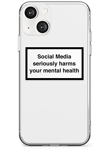 Blanc Space Social Medien schaden Ihrer psychischen Gesundheit, schlanke Handyhülle für iPhone 14, TPU-Schutzhülle, leicht, stark, mit Warnschild, minimales Design von Blanc Space