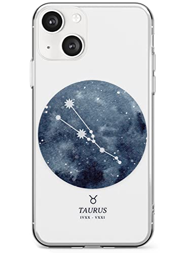 Blanc Space Taurus Sternzeichen Transparent - Blau Slim Handyhülle für iPhone 14 TPU Schutzhülle Leicht Starke Cover mit Sternzeichen Klar Aquarell Horoskop Astrologie von Blanc Space