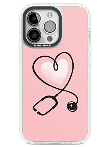 Medizinisch inspiriertes Stethoskop Herz Impact Handyhülle für iPhone 14 Pro TPU Schutzhülle leicht starke Abdeckung mit Krankenschwester Krankenpflege Mediziner Mediziner von Blanc Space