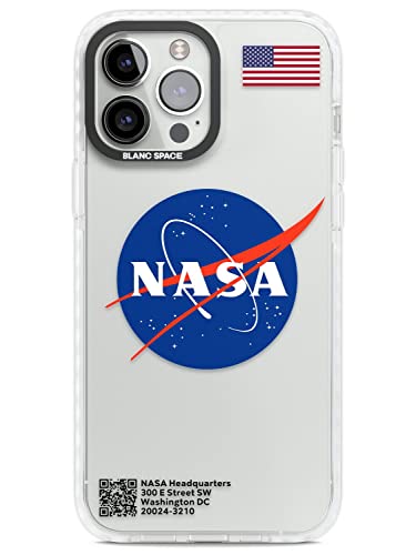 Nasa Meatball Impact Handyhülle für iPhone 14 Pro Max | Schutzhülle Dual Layer Bumper TPU Silikon Cover Muster Gedruckt | Logo Blau Retro Flagge Planet von Blanc Space