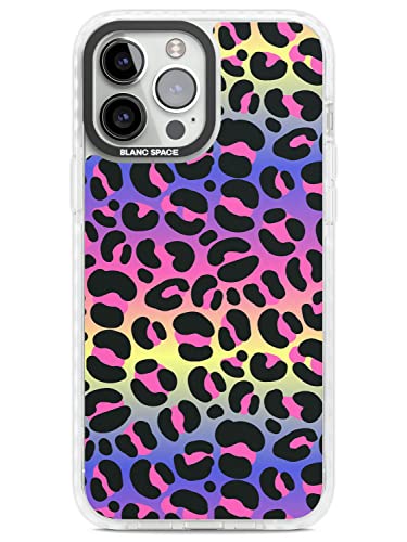 Regenbogen Farbverlauf Leopard Print Impact Handyhülle für iPhone 14 Pro Max | Schutzhülle Dual Layer Bumper TPU Silikon Cover Muster Gedruckt | Bunte Tierdruck Muster Neon von Blanc Space