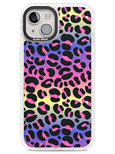 Regenbogen Farbverlauf Leopard Print Impact Handyhülle für iPhone 14 | Schutzhülle Dual Layer Bumper TPU Silikon Cover Muster Gedruckt | Bunte Tierdruck Muster Neon von Blanc Space