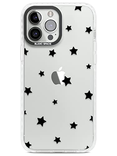 Schwarze Sterne Muster Impact Handyhülle für iPhone 14 Pro Max | Schutzhülle Dual Layer Bumper TPU Silikon Cover Muster Gedruckt | Niedliche Form Muster Transparent Klar von Blanc Space