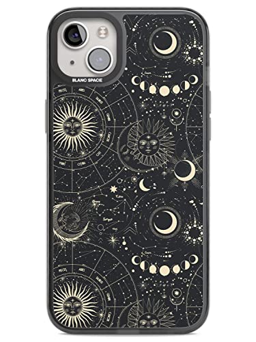 Sonne, Monde & Sternzeichen Astrologische Impact Handyhülle für iPhone 14 Max TPU Schutzhülle Leicht Starke Abdeckung mit Sternzeichen Vintage Sterne Weltraum Monde von Blanc Space