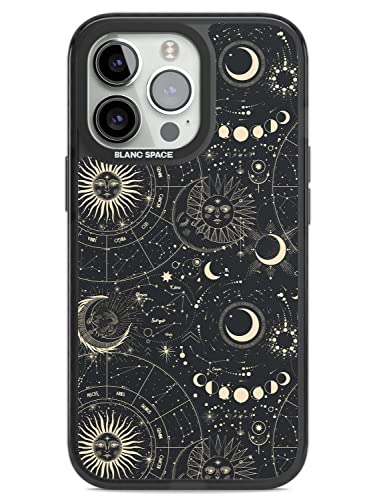 Sonne, Monde & Sternzeichen Astrologische Impact Handyhülle für iPhone 14 Pro TPU Schutzhülle Leicht Starke Abdeckung mit Sternzeichen Vintage Sterne Weltraum Monde von Blanc Space