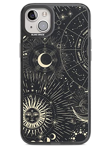 Sonne & Symbole Astrologische Impact Handyhülle für iPhone 14 Max TPU Schutzhülle Leicht Starke Cover mit Sternzeichen Vintage Sterne Weltraum Monde von Blanc Space