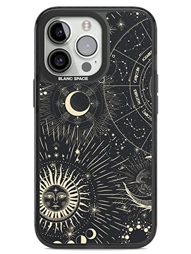 Sonne & Symbole Astrologische Impact Handyhülle für iPhone 14 Pro TPU Schutzhülle Leicht Starke Cover mit Sternzeichen Vintage Sterne Weltraum Monde von Blanc Space