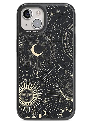 Sonne & Symbole Astrologische Impact Handyhülle für iPhone 14 TPU Schutzhülle Leicht Starke Cover mit Sternzeichen Vintage Sterne Weltraum Monde von Blanc Space