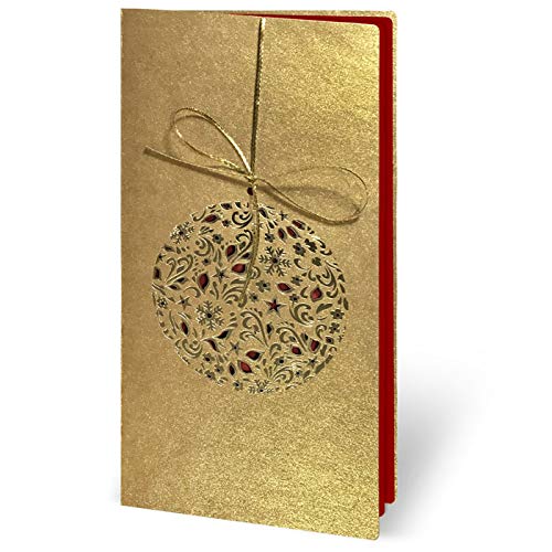 10 Stück, Farbige Weihnachtskarten, 100 x 200 mm, 260 g/qm Glänzend, Gold (Kugel-Motiv), Blanke Briefhüllen von Blanke Briefhüllen