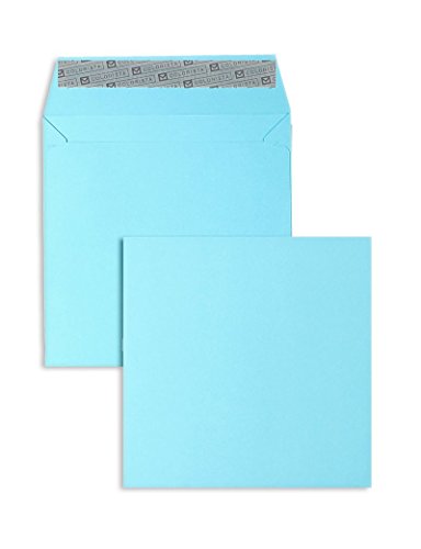 100 Stück, Farbige Briefumschläge, 160 x 160 mm, Haftklebung mit Abziehstreifen, Gerade Klappe, 130 g/qm Colorista, Ohne Fenster, Blau (Hellblau), Blanke Briefhüllen von Blanke Briefhüllen