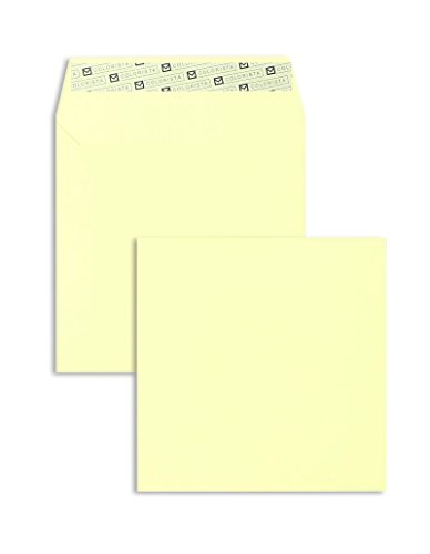 100 Stück, Farbige Briefumschläge, 160 x 160 mm, Haftklebung mit Abziehstreifen, Gerade Klappe, 130 g/qm Colorista, Ohne Fenster, Creme (Creme-Gelb), Blanke Briefhüllen von Blanke Briefhüllen