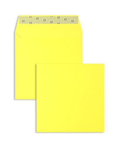 100 Stück, Farbige Briefumschläge, 160 x 160 mm, Haftklebung mit Abziehstreifen, Gerade Klappe, 130 g/qm Colorista, Ohne Fenster, Gelb, Blanke Briefhüllen von Blanke Briefhüllen