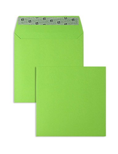 100 Stück, Farbige Briefumschläge, 160 x 160 mm, Haftklebung mit Abziehstreifen, Gerade Klappe, 130 g/qm Colorista, Ohne Fenster, Grün, Blanke Briefhüllen von Blanke Briefhüllen