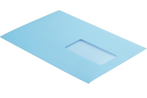 100 Stück, Farbige Briefumschläge, DIN C5, Haftklebung mit Abziehstreifen, Gerade Klappe, 130 g/qm Colorista, Mit Fenster, Blau (Hellblau), Blanke Briefhüllen von Blanke Briefhüllen