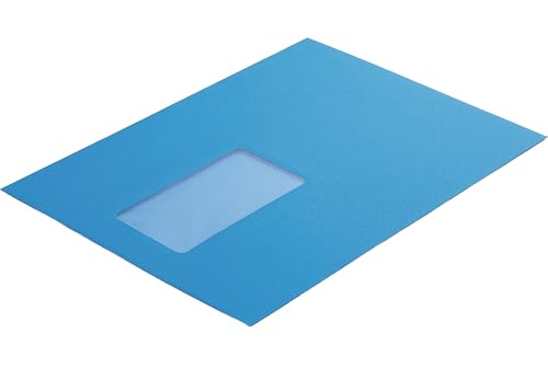 100 Stück, Farbige Briefumschläge, DIN C5, Haftklebung mit Abziehstreifen, Gerade Klappe, 130 g/qm Colorista, Mit Fenster, Blau (Königsblau), Blanke Briefhüllen von Blanke Briefhüllen