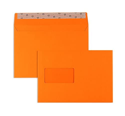 100 Stück, Farbige Briefumschläge, DIN C5, Haftklebung mit Abziehstreifen, Gerade Klappe, 130 g/qm Colorista, Mit Fenster, Orange, Blanke Briefhüllen von Blanke Briefhüllen