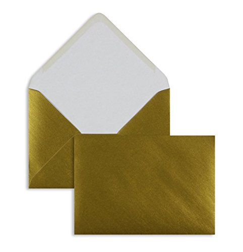100 Stück, Farbige Briefumschläge, DIN C6, Nassklebung, Spitze Klappe, 100 g/qm Offset, Ohne Fenster, Gold, Blanke Briefhüllen von Blanke Briefhüllen