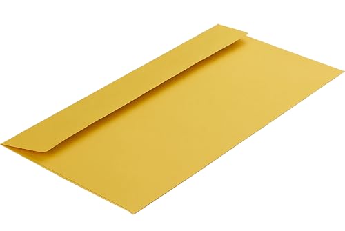 100 Stück, Farbige Briefumschläge, DIN C6/5, Haftklebung mit Abziehstreifen, Gerade Klappe, 120 g/qm Colorista, Mit Fenster, Gelb (Goldgelb), Blanke Briefhüllen von Blanke Briefhüllen