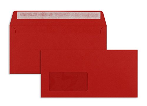 100 Stück, Farbige Briefumschläge, DIN C6/5, Haftklebung mit Abziehstreifen, Gerade Klappe, 120 g/qm Offset, Mit Fenster, Rot (Intensivrot), Blanke Briefhüllen von Blanke Briefhüllen