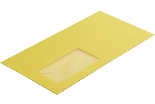 100 Stück, Farbige Briefumschläge, DIN C6/5, Haftklebung mit Abziehstreifen, Gerade Klappe, 130 g/qm Colorista, Mit Fenster, Gelb, Blanke Briefhüllen von Blanke Briefhüllen