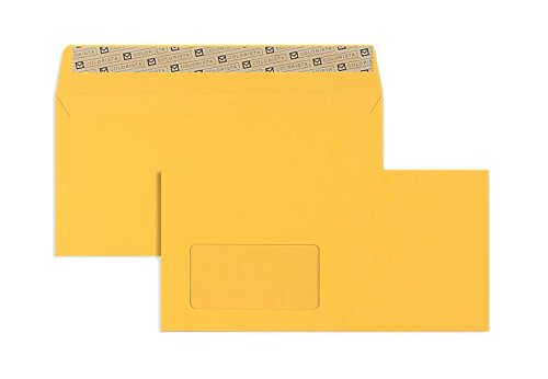 100 Stück, Farbige Briefumschläge, DIN C6/5, Haftklebung mit Abziehstreifen, Gerade Klappe, 130 g/qm Colorista, Mit Fenster, Gelb (Goldgelb), Blanke Briefhüllen von Blanke Briefhüllen