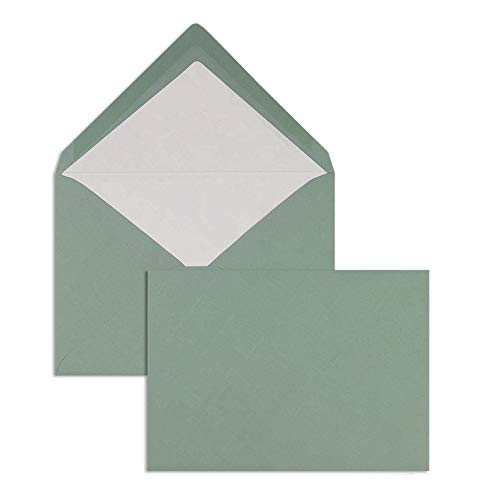 100 Stück, Farbige Briefumschläge, DIN C7, Nassklebung, Spitze Klappe, 100 g/qm Gerippt (Paperado), Ohne Fenster, Grün (Eukalyptus), Blanke Briefhüllen von Blanke Briefhüllen
