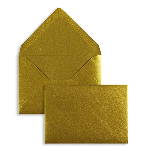 100 Stück, Farbige Briefumschläge, DIN C7, Nassklebung, Spitze Klappe, 100 g/qm Offset (Paperado), Ohne Fenster, Gold, Blanke Briefhüllen von Blanke Briefhüllen