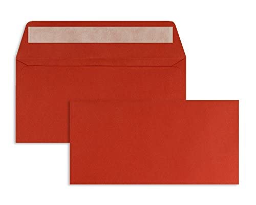 100 Stück, Farbige Briefumschläge, DIN Lang, Haftklebung mit Abziehstreifen, Gerade Klappe, 100 g/qm Offset, Ohne Fenster, Rot, Blanke Briefhüllen von Blanke Briefhüllen